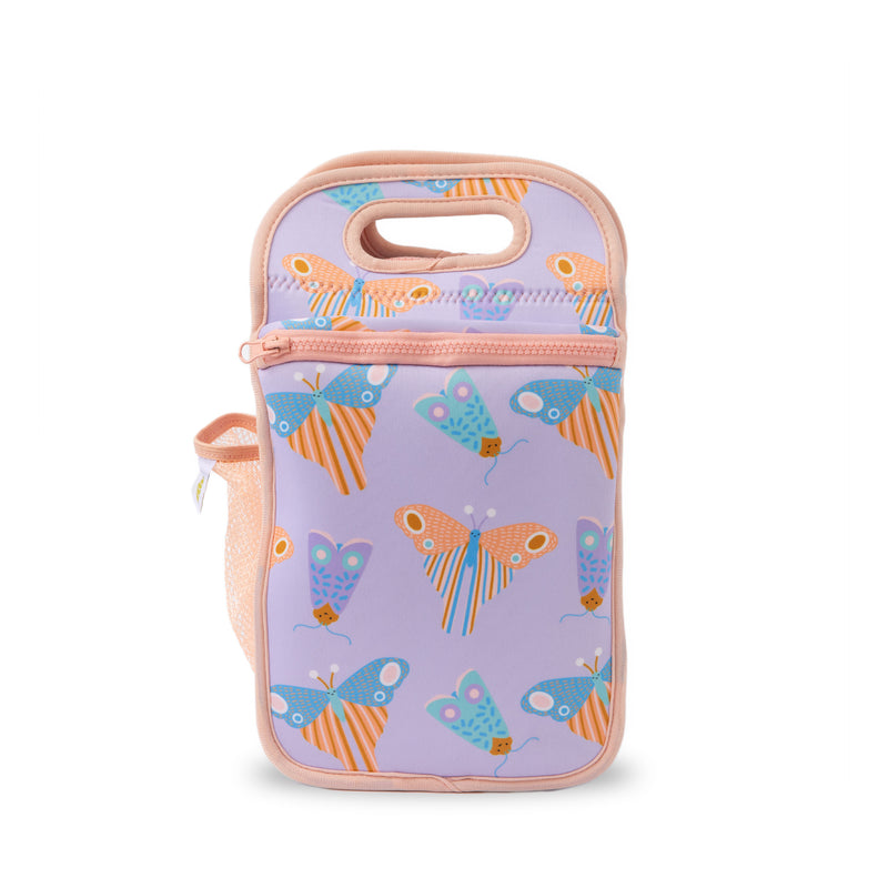 scandi inspired butterflies on lilac neoprene with peach trim and internal