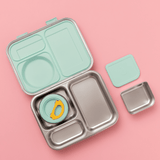 Hot n Cold stainless steel hero lunch box box in mint includes an insulated food jar that sits inside with 2 other compartments and a removable snack container 