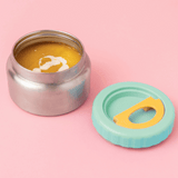 insulated food jar 250ml with mint lid showing pumpkin soup packed inside