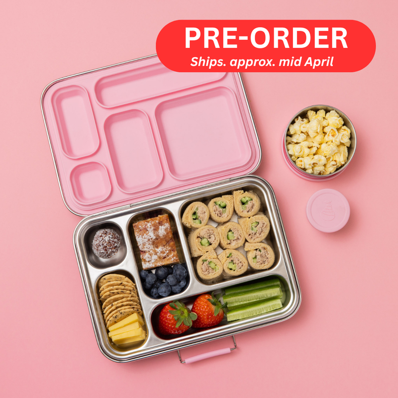 Five Compartment Leakproof Stainless Steel Lunch Box (Pink Seal & Lids)