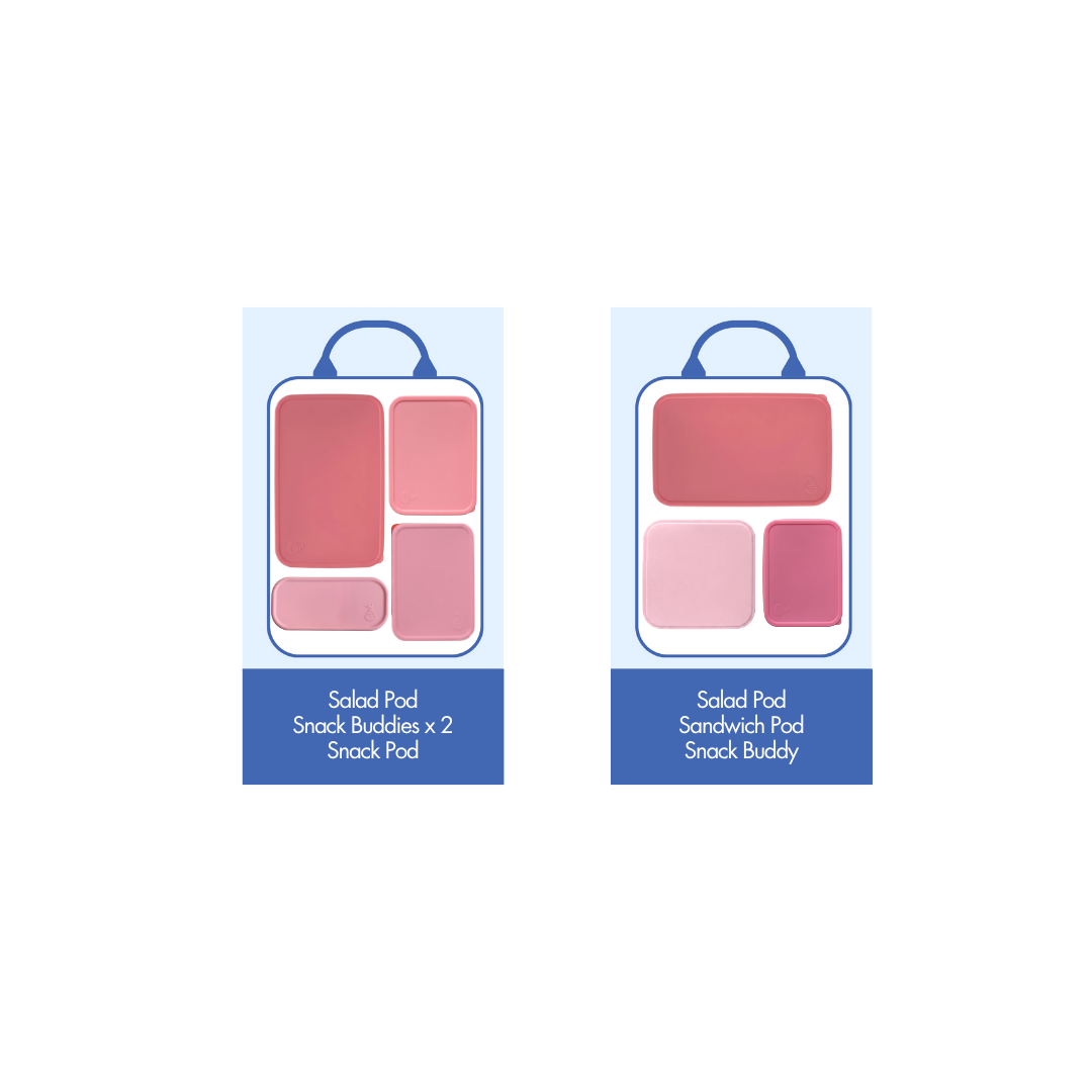 schematic of which lunchboxes from our modular build your base range fit into our jumbo lunch bag range