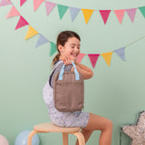 Khaki insulated lunch bag with light blue handles - nudie rudie lunch box 