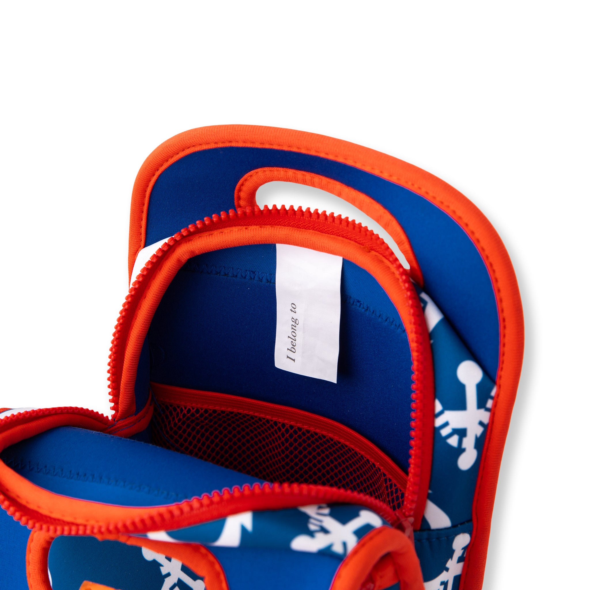 neoprene insulated lunch bag navy with white anchors and bright red binding - nudie rudie lunch box