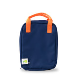 navy insulted kids lunch bag with bright orange handles - nudie rudie lunch box 