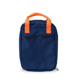 navy insulted kids lunch bag with bright orange handles - nudie rudie lunch box 