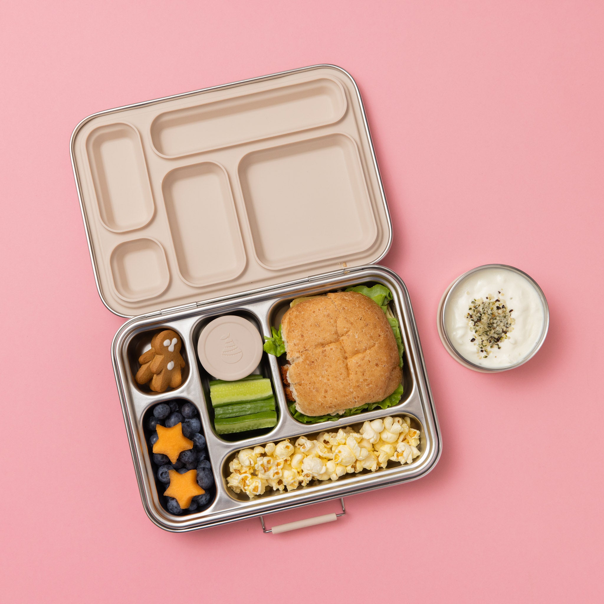 Five Compartment Leakproof Stainless Steel Lunch Box (Oatmeal Seals & Lids)