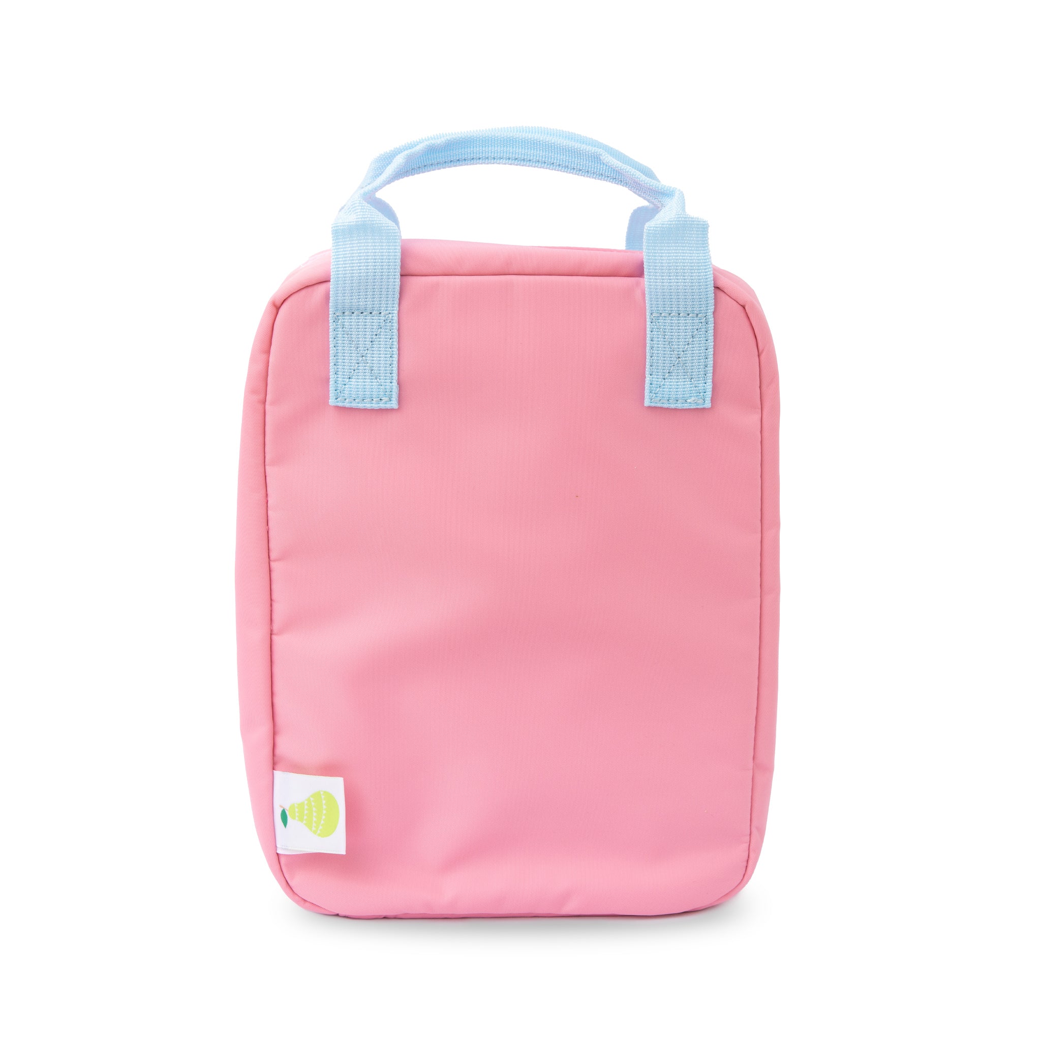 light pink insulated lunch bag with light blue handles - nudie rudie lunch box