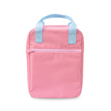light pink insulated lunch bag with light blue handles - nudie rudie lunch box