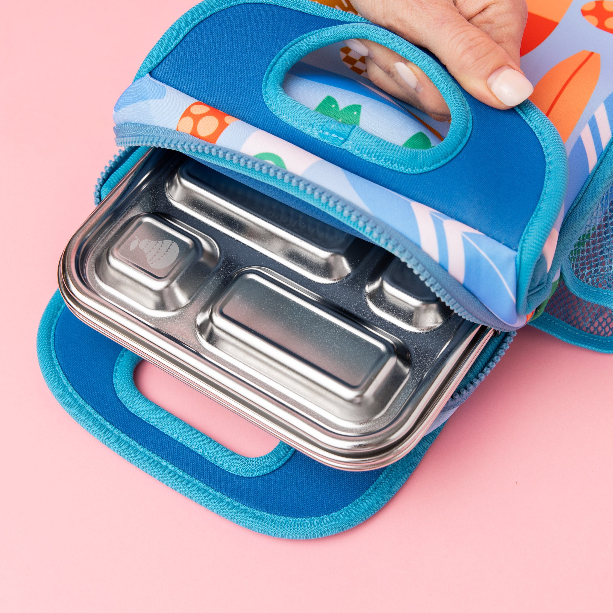 surfs up neoprene lunch bag with 5 compartment lunch bag iside