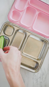 5 compartment stainless steel lunch box with pink silcone seal - pack a breakfast inspired lunch box - nudie rudie lunch box
