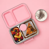 two compartment stainless steel lunch box with pink fizz silicone seal - nudie rudie lunch box