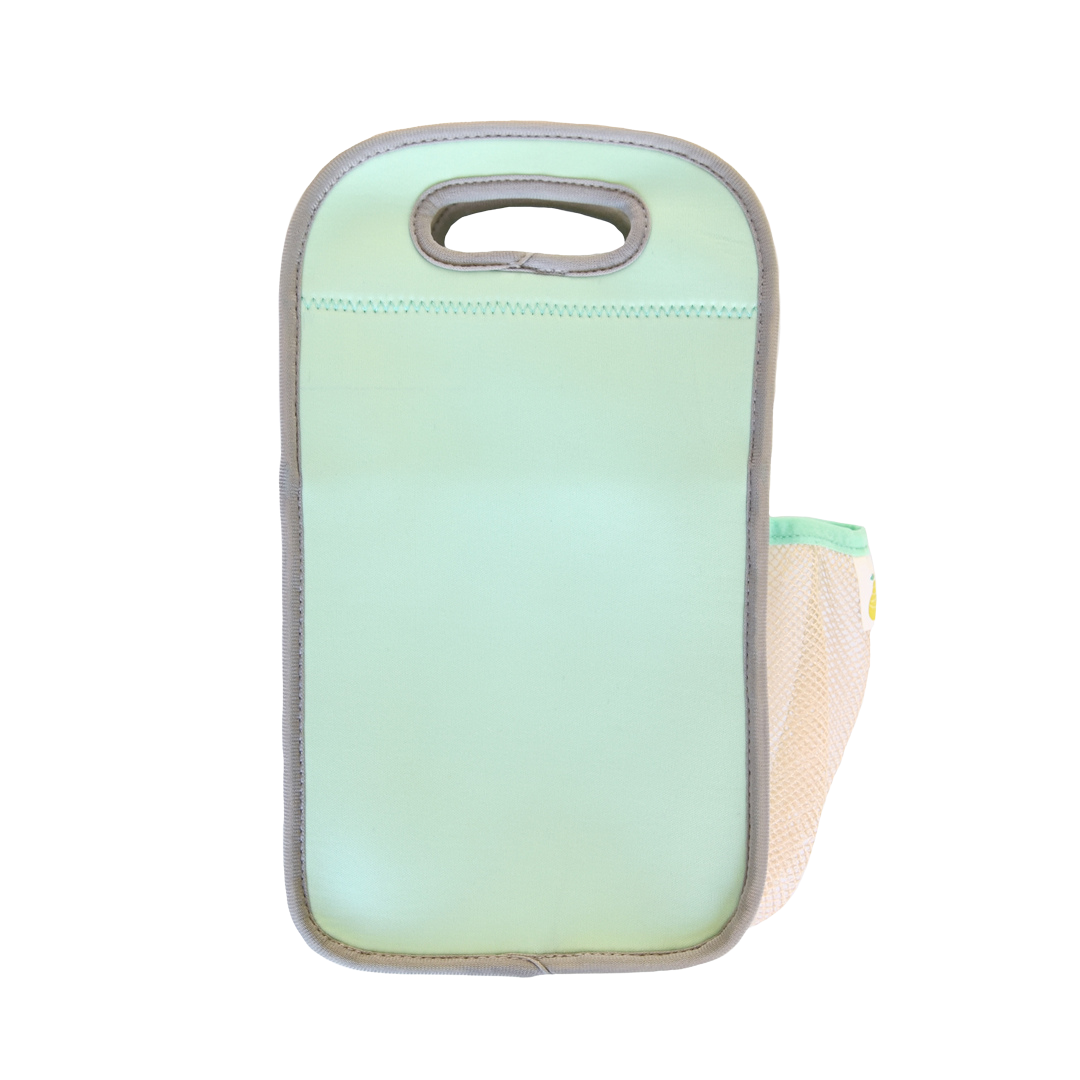 mint neoprene lunch bag with grey binding and bottle holder - nudie rudie lunch box