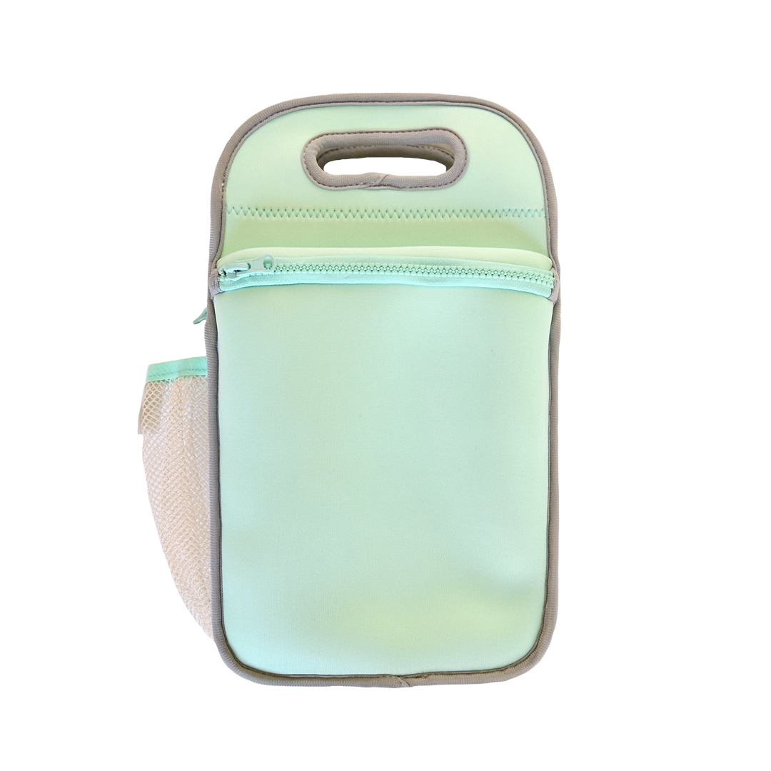 mint neoprene lunch bag with grey binding and bottle holder - nudie rudie lunch box